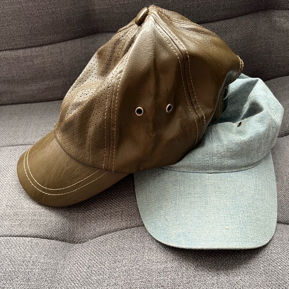 Leather and denim baseball cap duo